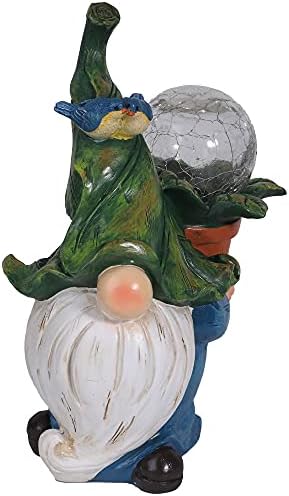 G&H Decor Garden Gnomes Solar Light Figurine - Large 27cm Hand Painted Gnome with Great Detail Statue - LED Outdoor Garden Lights Backyard Gnome Sculpture Decoration for Lawn Patio Porch Gift (Pot)