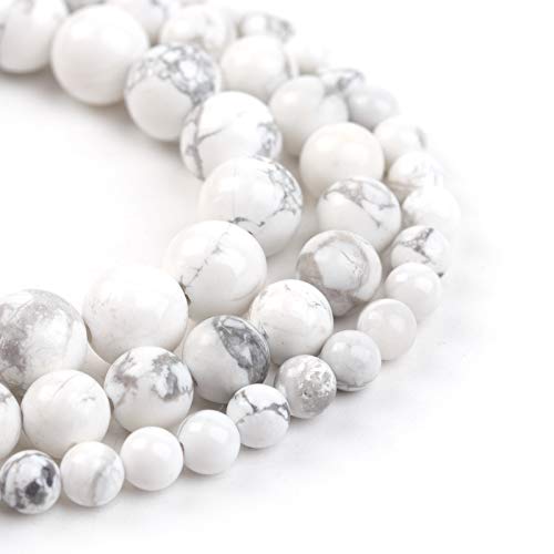 Filluck Natural Stone Beads 10mm White Howlite Turquoises Polished Round Smooth Gemstone Beads for Jewelry Making 15 Inch(White Howlite Turquoises,10mm)