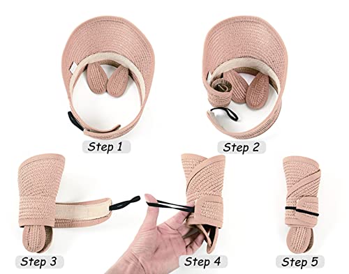 Happy Cherry Unisex Kids Straw Visor Hat with Bunny Ears UV Protection Foldable Sun Hats Caps4