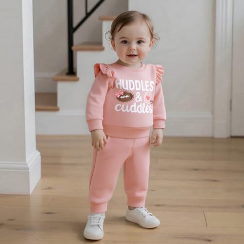 Toddler Baby Girl Football Outfits Long Sleeve Rugby Bow Print Sweatshirt Jogger Pants Fall Winter Game Day Clothes3