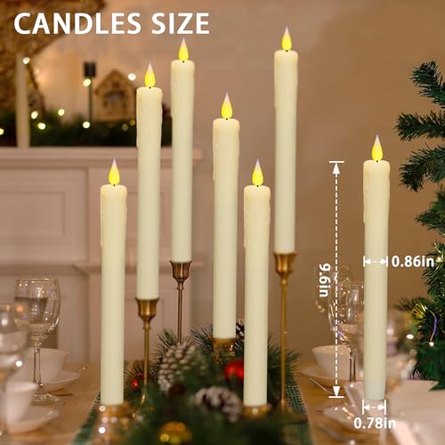 Image of KSWING Upgraded Real Wax LED Flameless Taper Candles with Remote, 2 PCS Ivory Dripping Candlesticks Battery Operated 3D Flickering - 9.6 inch Long Realistic Fake Candle Sticks for Home /Wedding /Xmas Decor