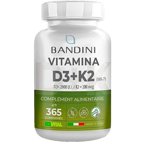 Vitamine K2 MK7 Bandini® - 400 Comprimés Fort Dosage, Couverture 1 An