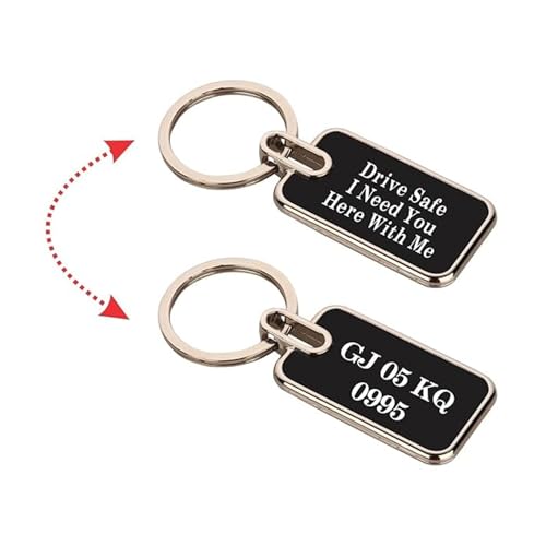 Image of Personalized Metal Keychain with Custom Engraved Name, 7.5 x 2.9 cm Black Tag, Durable Key Ring for Couples