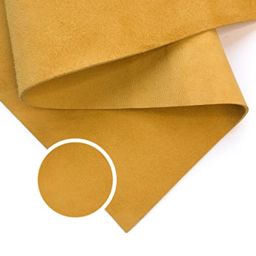 Genuine Yellow Suede Hide: Real Leather Sheet for Crafts Tanned Leather Suede Fabric (Mineral Yellow, 12x12In/ 30x30cm)