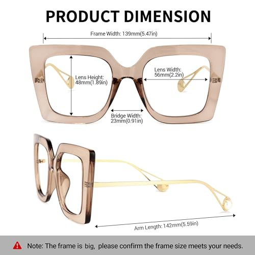 Image of Zeelool Chic Oversized Thick Square Eyeglasses Frame for Women with Non-prescription Clear Lens Qatar ZOP01892-02 Cameo Brown