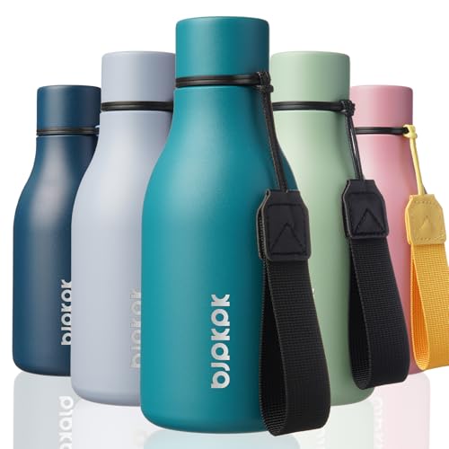 Image of BJPKPK Insulated Water Bottles, 12oz Stainless Steel Metal Water Bottle with Strap, BPA Free Leak Proof Jugs, Mugs, Flasks, Reusable Thermal Flasks for Sports & Travel, Lake Blue