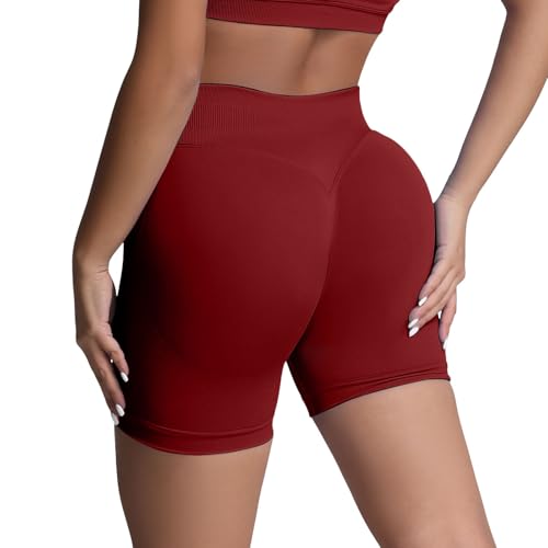 Mono de malla para mujer, pantalones cortos de levantamiento de glúteos, cintura alta, gimnasio, yoga, verano, para mujer, rojo, S