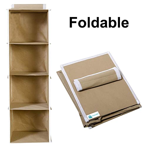 Image of Hanging Organizer 4 Shelves Non-Woven Foldable and Universal Fit Closet Organizer Collapsible Wardrobe Organiser for Regular Garments Cupboard 4 Tier for Bedroom Combo Pack of 2