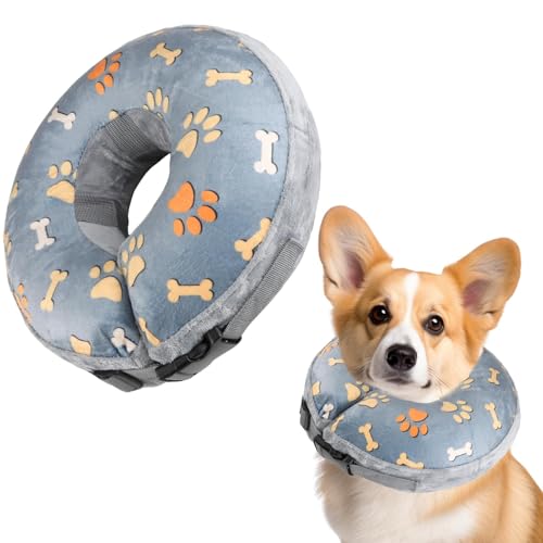 Aufblasbare Halskrause für Hund Katze, Hundekragen Leckschutz, Weicher Schutzkragen Leckschutz nach OP oder Kastration, Genesungshilfe für Hunde und Katzen (Graue M)