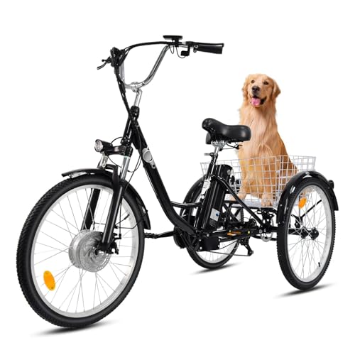 E-Bike Dreirad für Erwachsene, 24 Zoll faltbares Elektro Dreirad für Herren und Damen 3 Rad Elektrofahrrad mit 36V 15Ah Lithium Akku, 250W Motor Elektrofahrrad, LCD-Display, Geschwindigkeit 25 KM/H