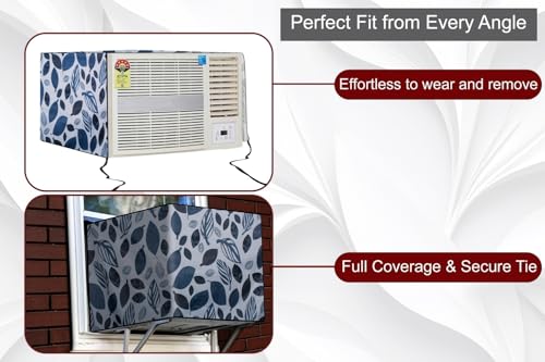 Image of The Furnishing Tree Window AC Cover for 1 Ton Capacity PVC Waterproof and Dustproof Ditzy Pattern Grey