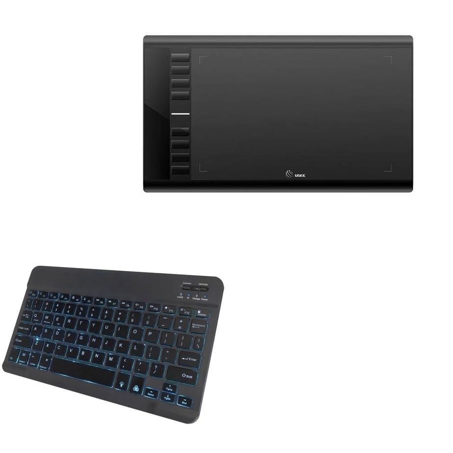 BoxWave Keyboard Compatible with UGEE M708 - SlimKeys Bluetooth Keyboard - with Backlight, Portable Slim LED 7 Colors - Jet Black