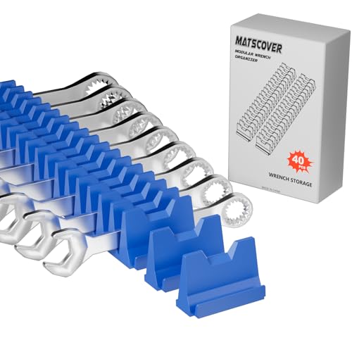 40PCS Modular Wrench Organizer Wrench Holder - Wrench Tool Organizers for Tool Drawer Storage, Wrench Storage Set with Metric & SAE Label, Wrench Rack Tool Gift for Professional Mechanics Men, Blue