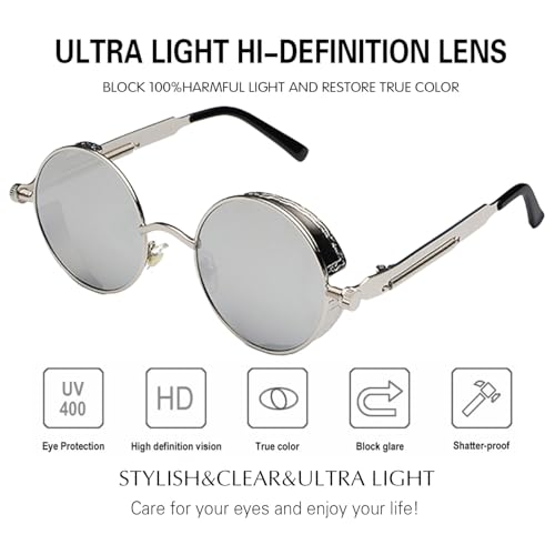 Image of PROUDDEMON Retro Gothic Steampunk Sunglasses for Women Men Round Lens Metal Frame