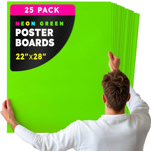 Image of Hygloss Medium Poster Board 22x28 - 25 Neon Green Single Color Bulk Pack - 10 Pt. Thickness Colored Poster Board Paper for Projects, Signs, Displays - Posterboard Multipack 22 inch x 28 inch
