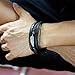 Mens PU Leather and Stainless Steel Feather Bracelet Black 39mm Wide 210mm Length Fashion Jewelry for Casual Wear