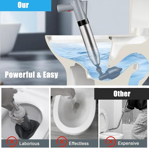 Image of High Pressure Toilet Plunger Heavy Duty Air Drain Blaster, Real-Time Barometer & Storage Bag, Multi-Drain Clog Remover for Toilets, Sinks, Tubs & Pipes - Fast Effective Unclogging Tool (Gray)
