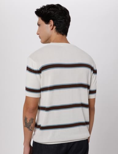 Image of Amazon Brand - Symbol Men's 100% Cotton Striped T-Shirts | Flat Knit Texture | Round Neck | Half Sleeve | Available in Plus Sizes
