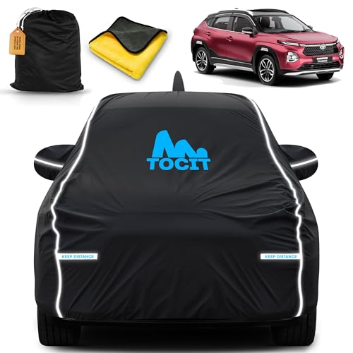 Image of Taisor Waterproof Long Life Car Cover with Safety Glow Reflective Strap, Premium Stretchable Velvet Velour Fabric, Machine Washable, Tri-Stitch Custom Fit with Mirror & Antenna Pocket