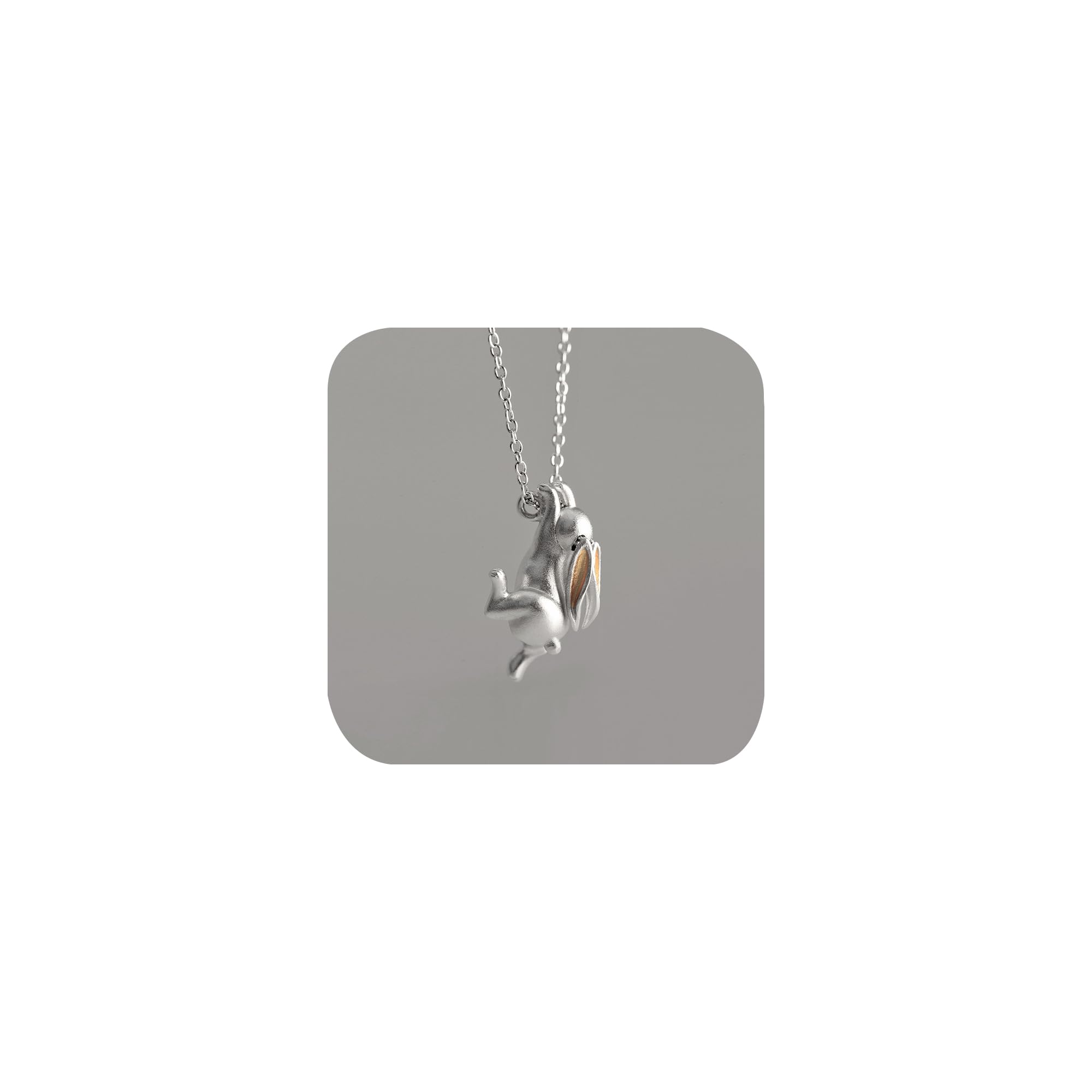 Cute Small Rabbit Charm Pendant Necklace Easter Jewelry Gift Animal 925 Sterling Silver Plated Long Ears Bicolor Rabbit Long Chain Unique 3D Stereo Necklace