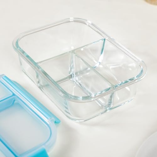 Image of Lunch Box Glass 3 Compartment | Lunch Box for Office Use with Airtight Locks | Microwave Safe Container with Partition | Glass Container wih Lid for Men,Women(1000ml)