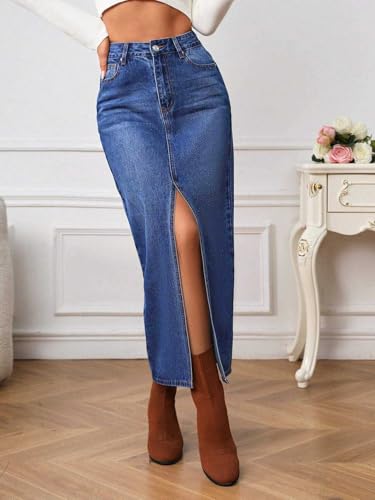 Image of GRECIILOOKS Denim Skirt for Women | Long Skirt for Women | Skirt for Women | Denim Skirt for Women Long | Pencil Skirt for Women