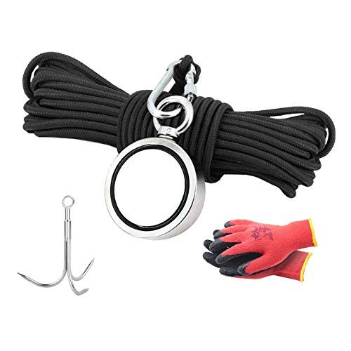 Ameisen-Magnet, doppelseitig, mit großem Haken und 20 m langem Seil und Handschuhen, kombinierte Zugkraft, robust für Angeln und Rettung unter Wasser, 67-3+ Large Claw+Rope+Gloves Cover