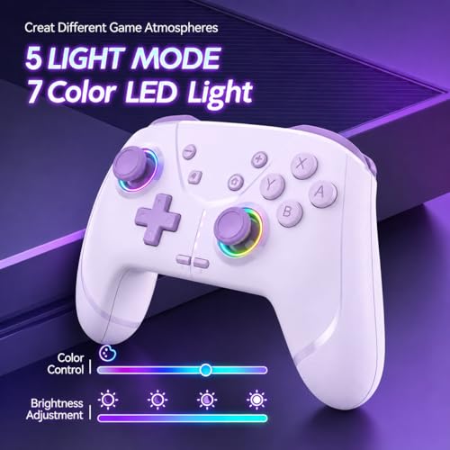 Image of Switch Controller, Wireless Pro Controller for Nintendo Switch 2 /Switch /Lite /OLED, Bluetooth controllers Compatible with iPhone /Mac /iPad /iOS /Android /Phone /PC /Steam and TV with Programming /RGB4 /Vibration / 3 Turbo Modes /6-Axis /Motion (Purple)