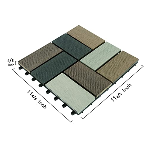Buimpome Wood-Plastic Composite Patio Deck Tiles（Antique Random,6 Pcs),Diy Interlocking Decking Tiles, Floor Tile,Water Resistant Indoor Outdoor, 12X12 Inch #TOP1
