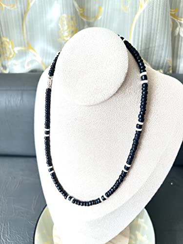 Native Treasure - 14 Inch Mens/Womens Black Coco White Clam Heishe Puka Shell Surfer Choker/Necklace - 5Mm (3/16") (14) #TOP3