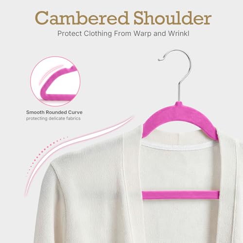 Image of HOUSE DAY Rosy Red Velvet Hangers 60 Pack, Non Slip Clothes Felt Hanger Heavy Duty for Coat, Premium Slim Space Saving Suit Hangers for Closet Organizer, 360 Rotating Silver Hook
