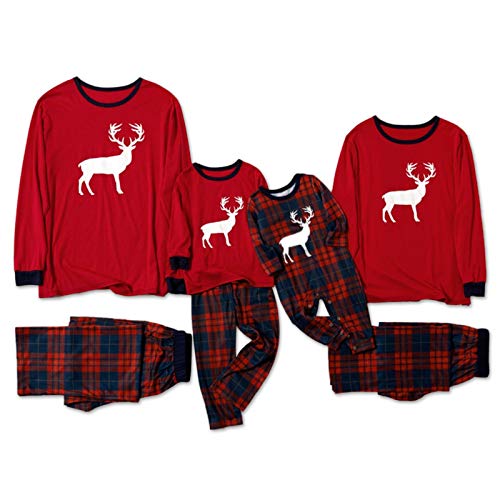 IFFEI Matching Family Pajamas Sets Christmas PJ's Sleepwear Reindeer Patterned Top and Plaid Pants