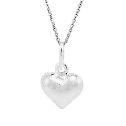 Sterling Silver 3D Heart Charm Necklace, 18"