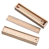 Parliky Juego de 2 Cajas de Papelería de Madera Natural Cajón Deslizante, Estuche Escolar Compacto para Lápices y Crayones, Organizador Multiusos Viajes, Almacenamiento Resistente