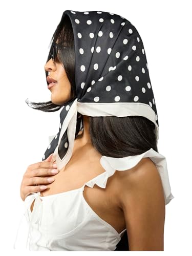 Verdusa Women's Vintage Polka Dots Head Scarf Y2k Square Bandana Hair Scarfs Black and White One-Size