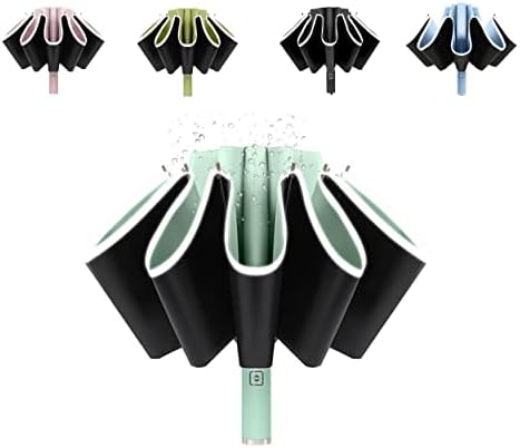 BAODINI UPF 50+ UV Umbrella Protection Sun Reverse Compact Umbrella for Rain Automatic Inverted Windproof Umbrella (3-Light Green)