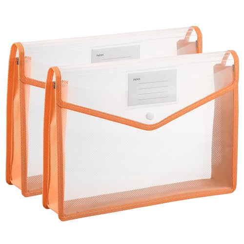 Enveloppes dossier taille A4 extensibles PATIKIL orange avec bouton pression robuste