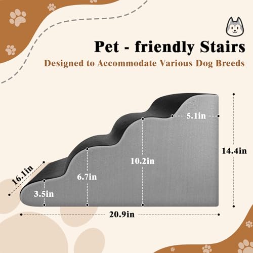 JUOIFIP 4 Stufen Haustiertreppe, Hundetreppe für Kleine Hunde, Hochdichter Schwamm Haustiertreppe Hundetreppe für kleine Hunde, Hunderampe Katzentreppe, Waschbar rutschfest