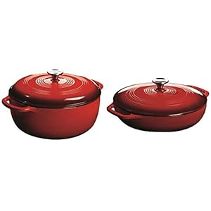 Lodge EC7D43 Enameled Cast Iron Dutch Oven, 7.5-Quart, Island Spice Red & EC3CC43 Enameled Cast Iron Covered Casserole, 3-Quart, Island Spice Red