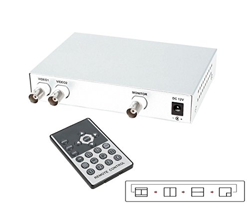 BeElion 2CH Color Video Quad Switcher, CCTV DVR Camera Video Splitter Processor Switch
