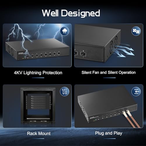 Image of Binardat 8 Port 10 Gigabit Fiber Switch, 8x10G SFP+ Slot, Support 1G /10G, 160Gbps Bandwidth, Unmanaged Metal Desktop|Rackmount Network Switch