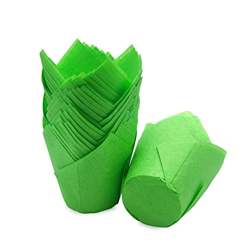 Bakehope Standard Tulip Baking Cups, Unbleached Greaseproof Muffin Cupcake Liners, 50-count (Green)
