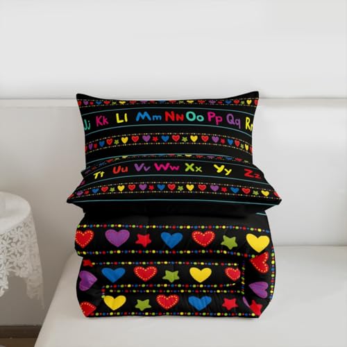 Image of Feelyou ABC Alphabet Comforter Set Full, Alphabet Numbers Bedding Set for Kids Educational Learning Comforter Learning Time Duvet Set with 2 Pillow Case