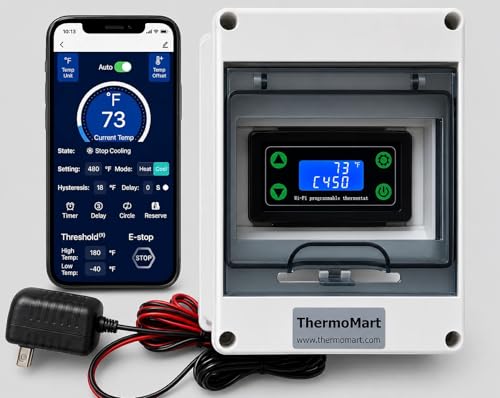 ThermoMart DIN500-N Waterproof WiFi Pool/Spa Heater Remote Controller, Smart Thermostat Timer, 20A Dry-Contact Control, 1/4 NPT Sensor