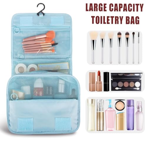 Image of Sprqcart Hanging Toiletry Bag for Travel - Large Makeup Organizer Pouch - Professional Cosmetic Storage Case - Grooming Kit with Compartments for Toiletries, Beauty Essentials, and Accessories | Blue