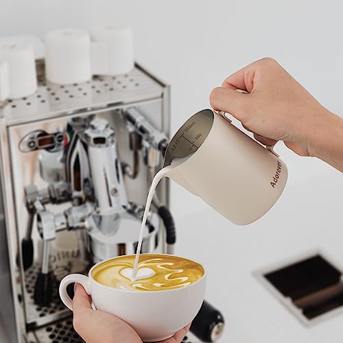 Image of Milk Frothing Pitcher, 350ml /12oz Steaming Pitchers Stainless Steel Milk Coffee Cappuccino Latte Art Barista Steam Pitchers Milk Jug Cup with Decorating Art Pen, Matte White