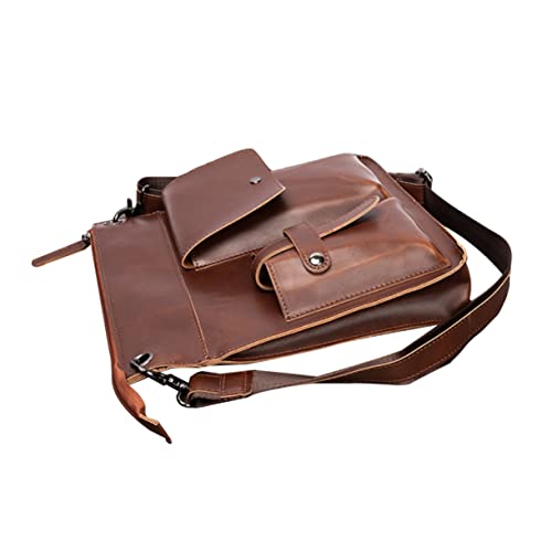 Large Brown Messenger Bag Men's Retro Casual Bag Zipper Pouch Multipurpose Tool Storage
