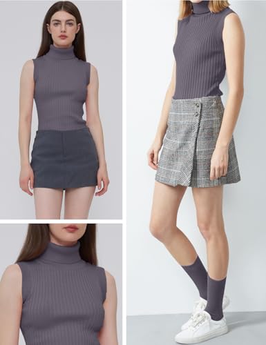 Image of v28 Women Sleeveless High Neck Turtleneck Stretchable Knit Sweater Top