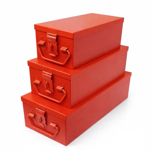 Image of JOWEL Stainless Steel Locker Safe Box /Jewel /Cash Peti /Storage Container Set (8 inch, 10 inch, 12 inch, Pack of 3, Color-coated) (Red)
