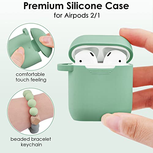 Filoto Airpods Case, Cute Apple Airpod 2/1 Cover For Women Girls, Silicone Protective Case With Bracelet Keychain (Cactus Green) #TOP2